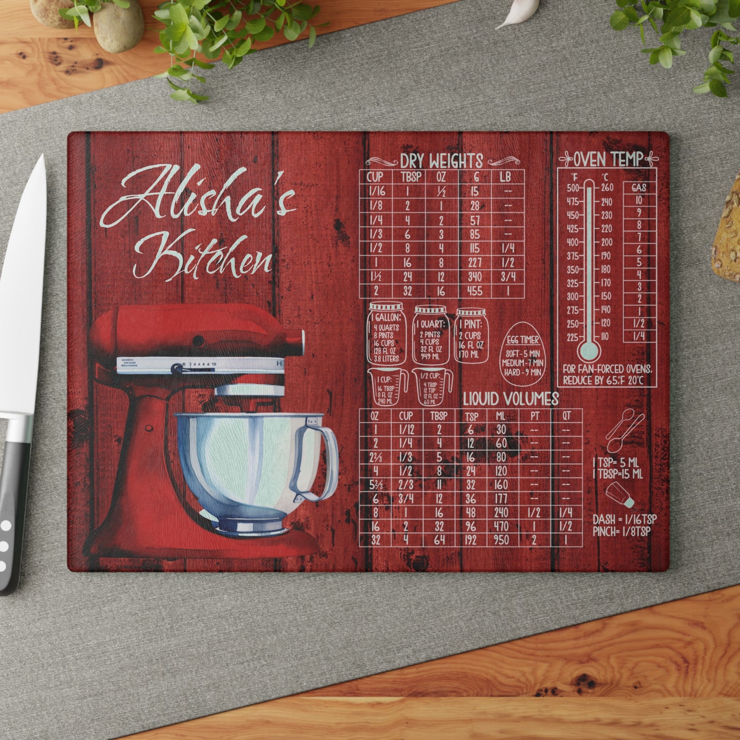 Personalized Kitchen Conversion Glass Cutting Board | Custom Gift for Mom, Grandma & Bakers