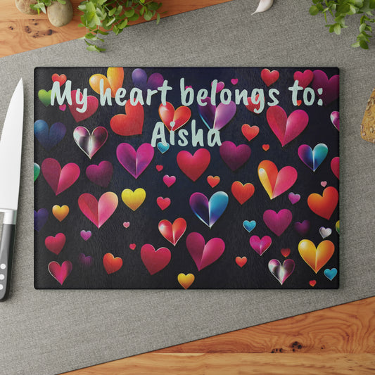 Personalized Valentine Heart Glass Cutting Board | Custom Kitchen Gift for Her, Mom & Grandma