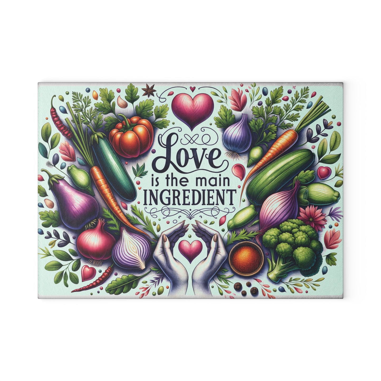 Love Is the Main Ingredient Glass Cutting Board | Decorative Kitchen Cutting Board Gift for Mom & Grandma