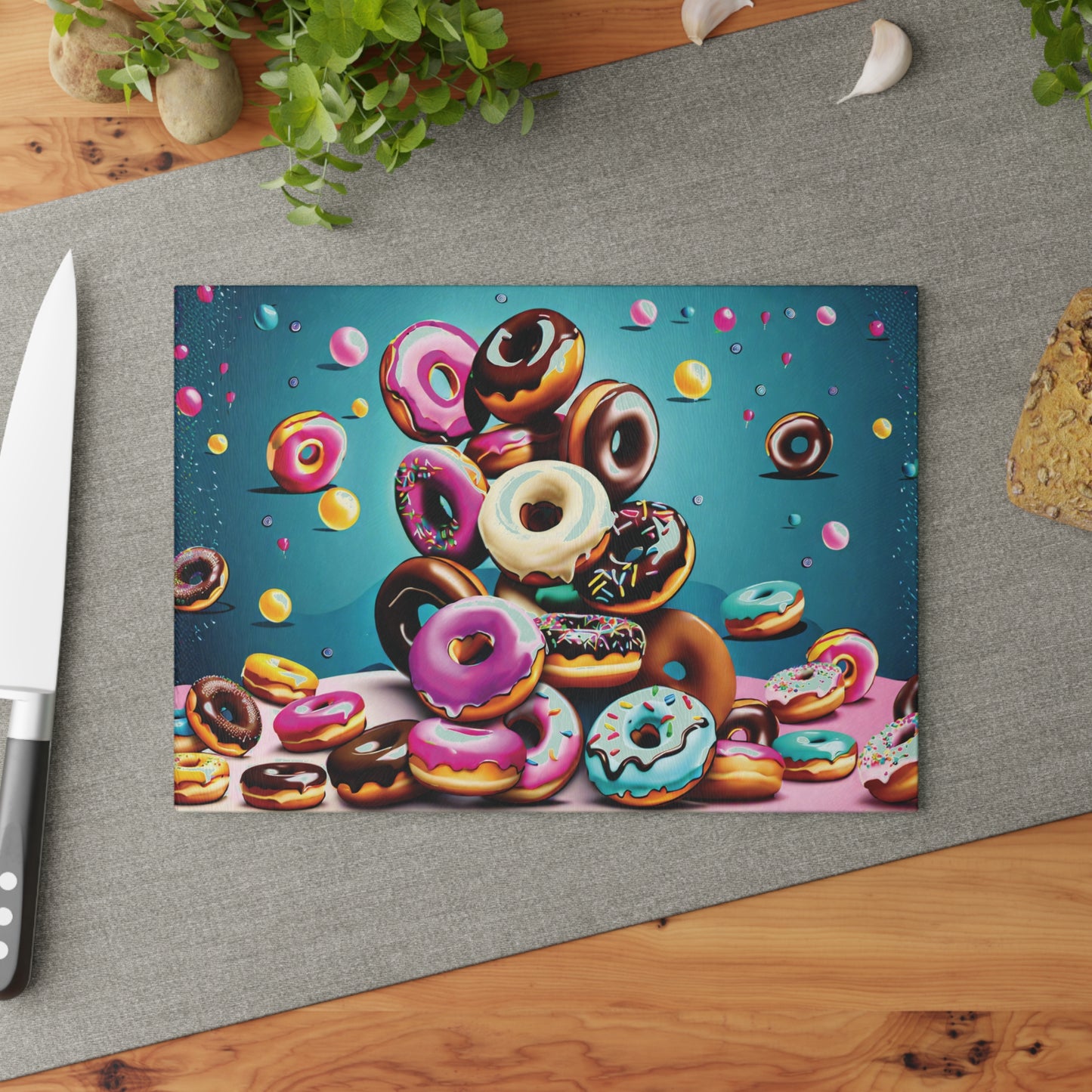 Donut Lover Glass Cutting Board | Decorative Kitchen Board Gift for Mom, Daughter & Sweet Treat Fans