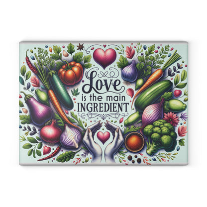 Love Is the Main Ingredient Glass Cutting Board | Decorative Kitchen Cutting Board Gift for Mom & Grandma
