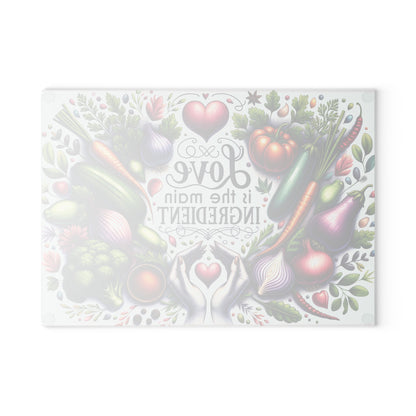 Love Is the Main Ingredient Glass Cutting Board | Decorative Kitchen Cutting Board Gift for Mom & Grandma