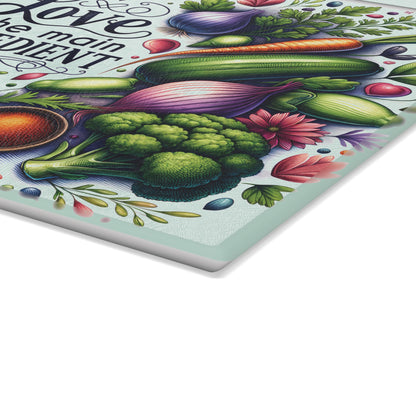 Love Is the Main Ingredient Glass Cutting Board | Decorative Kitchen Cutting Board Gift for Mom & Grandma