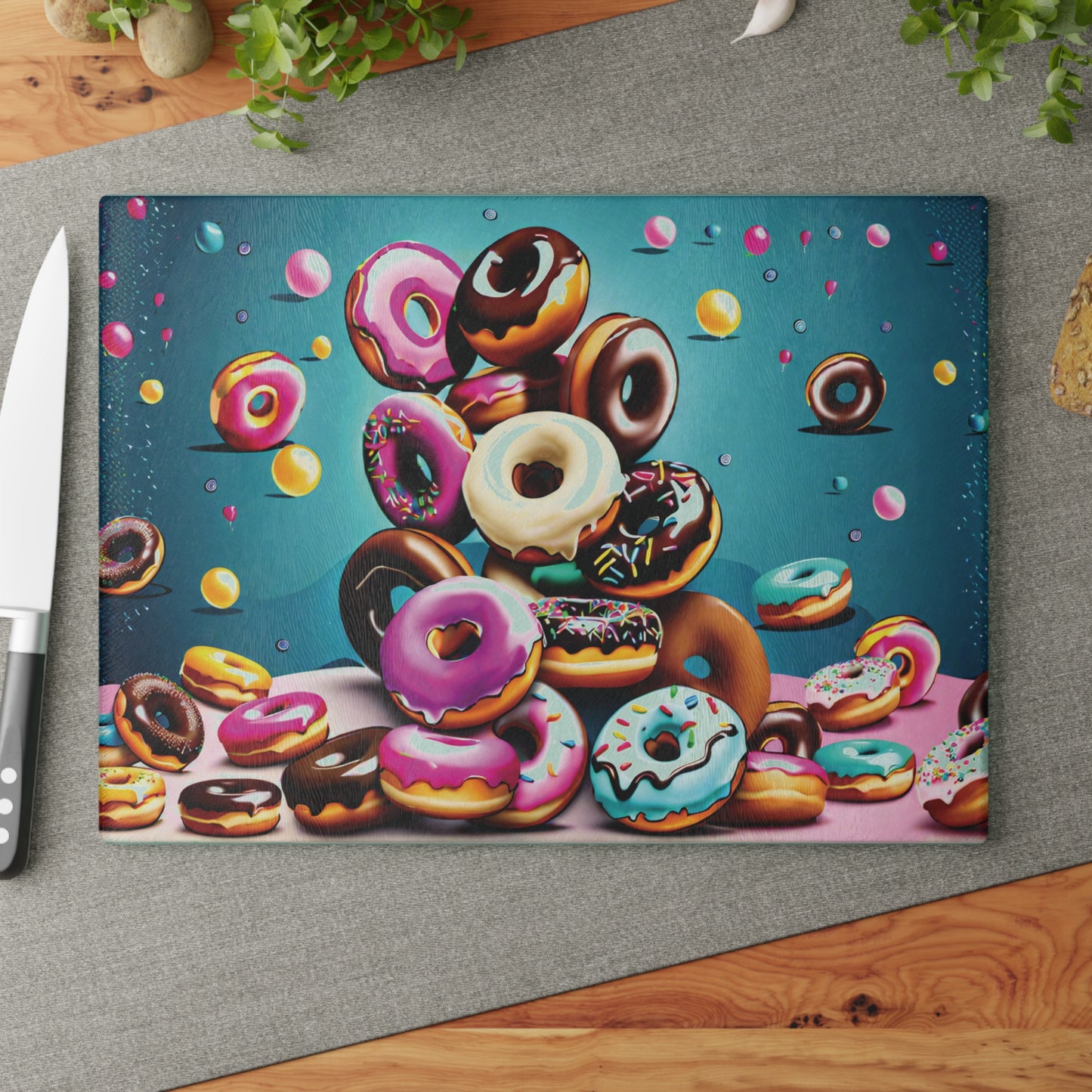 Donut Lover Glass Cutting Board | Decorative Kitchen Board Gift for Mom, Daughter & Sweet Treat Fans