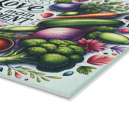 Love Is the Main Ingredient Glass Cutting Board | Decorative Kitchen Cutting Board Gift for Mom & Grandma