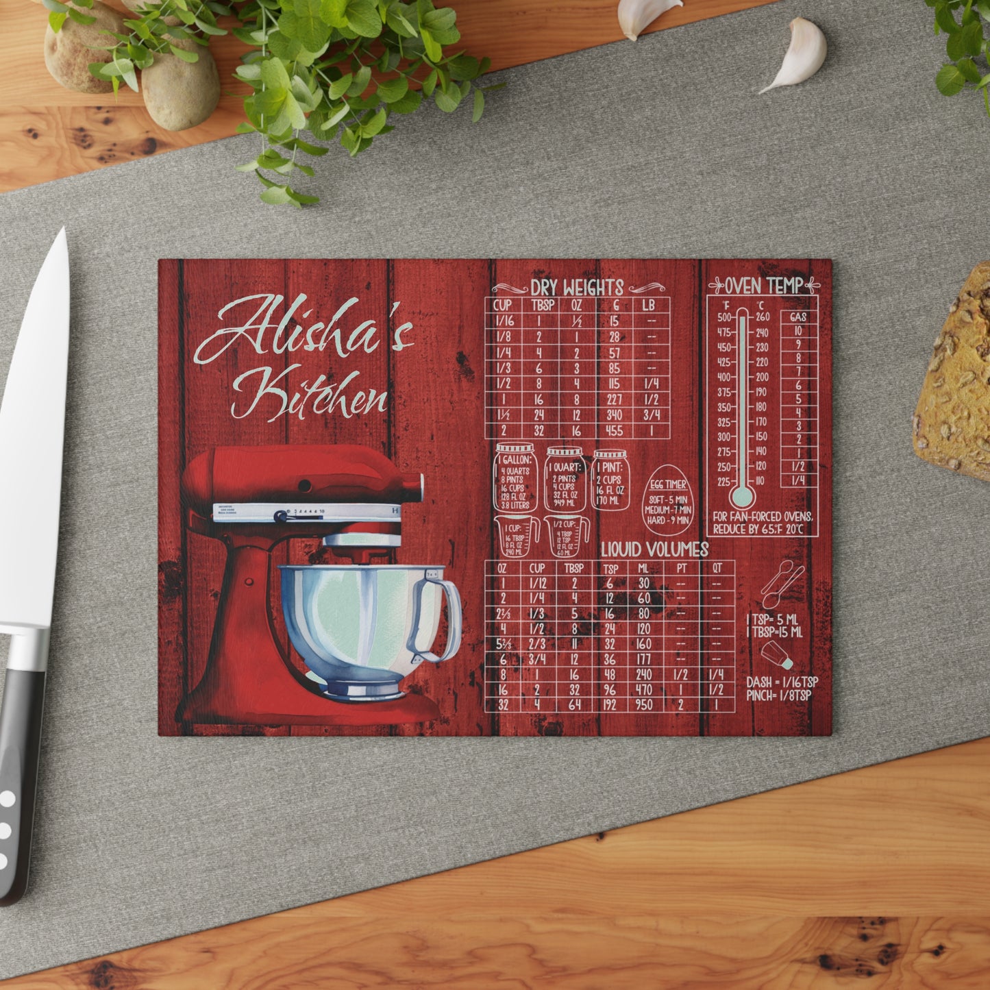 Personalized Kitchen Conversion Glass Cutting Board | Custom Gift for Mom, Grandma & Bakers
