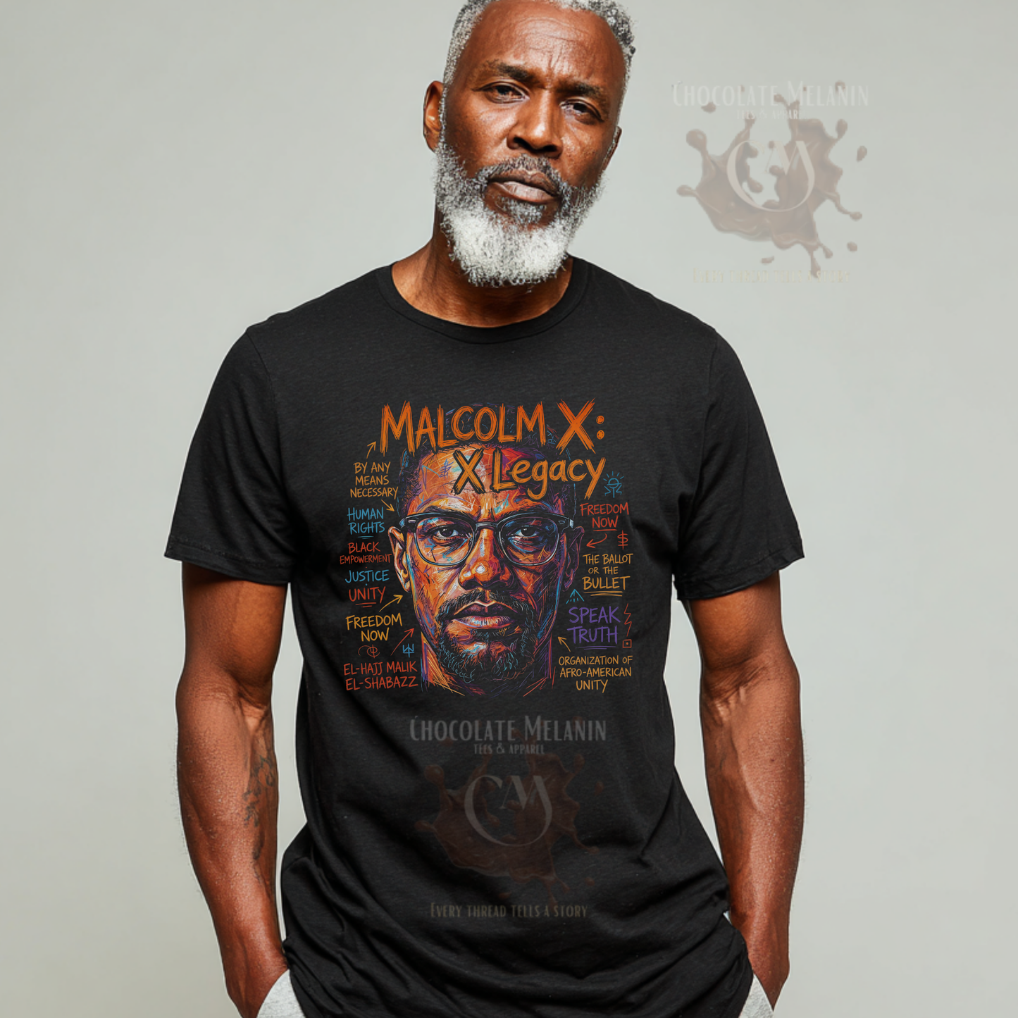 Malcolm X legacy t-shirt celebrating Black history and empowerment