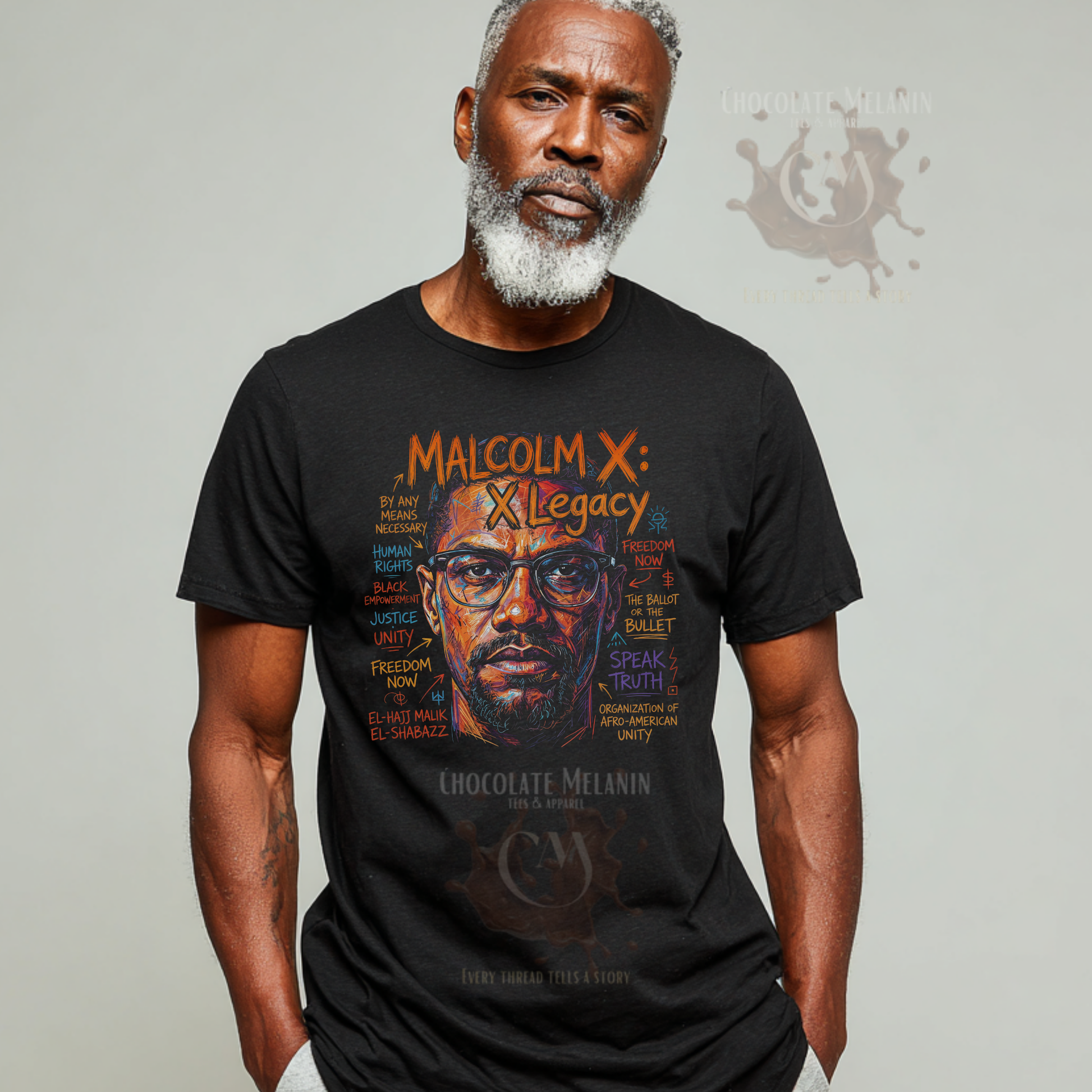 Malcolm X legacy t-shirt celebrating Black history and empowerment