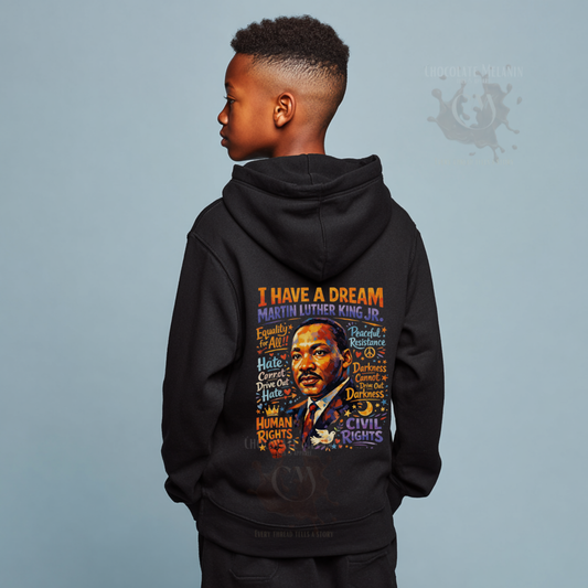 Youth black hoodie featuring Martin Luther King Jr I Have a Dream artwork